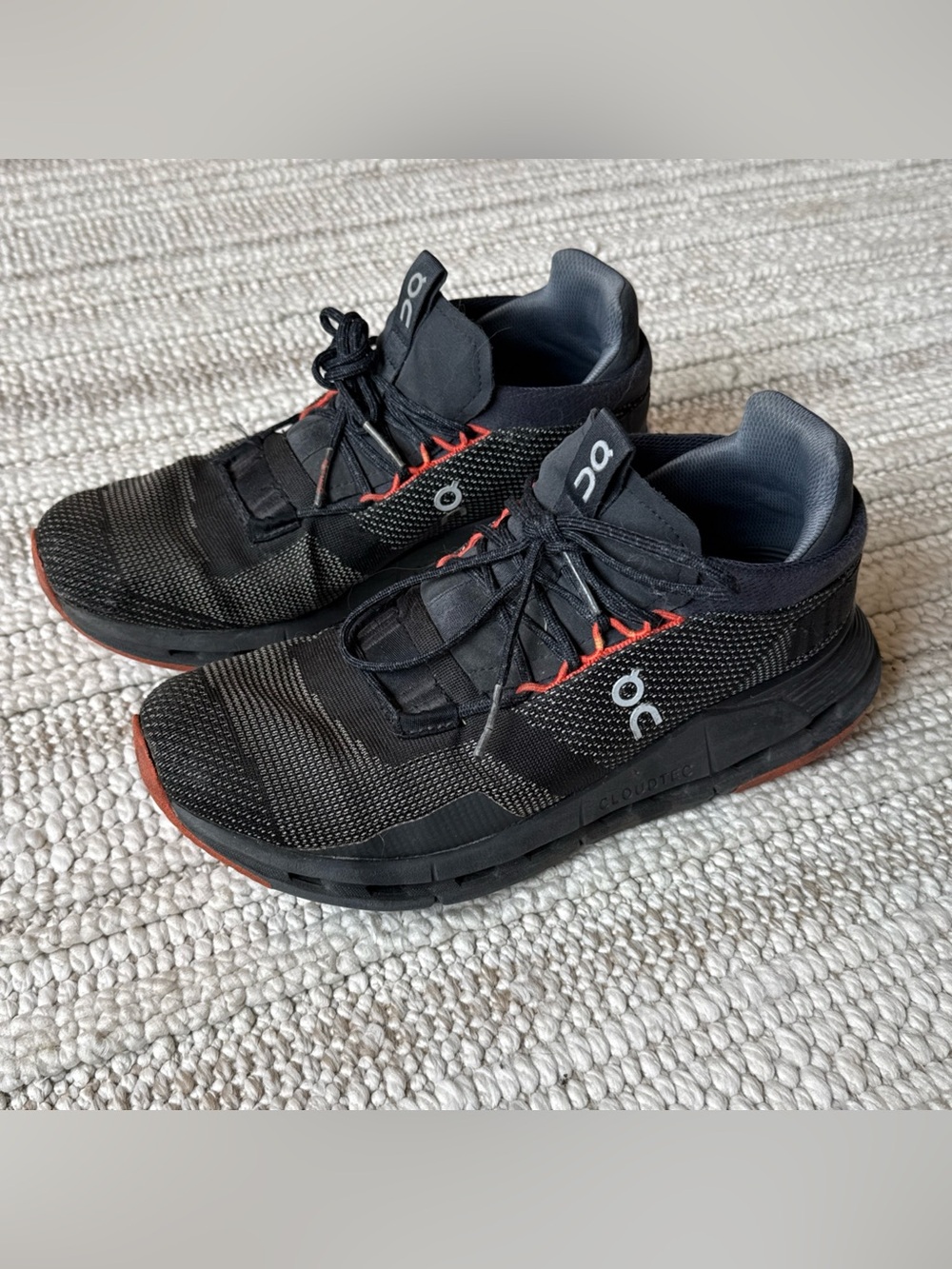 Men's Running Black/Red Flame ON CLOUD Cloudnova CloudTec OC Shoes Size 7.5
